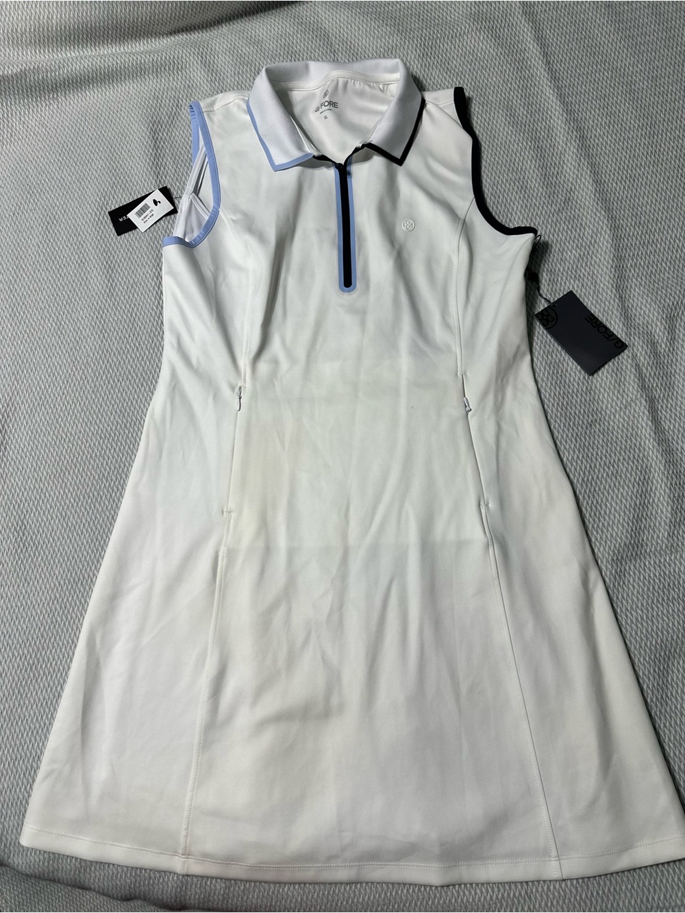 G/FORE White Sleeveless Polo Dress with Blue Trim